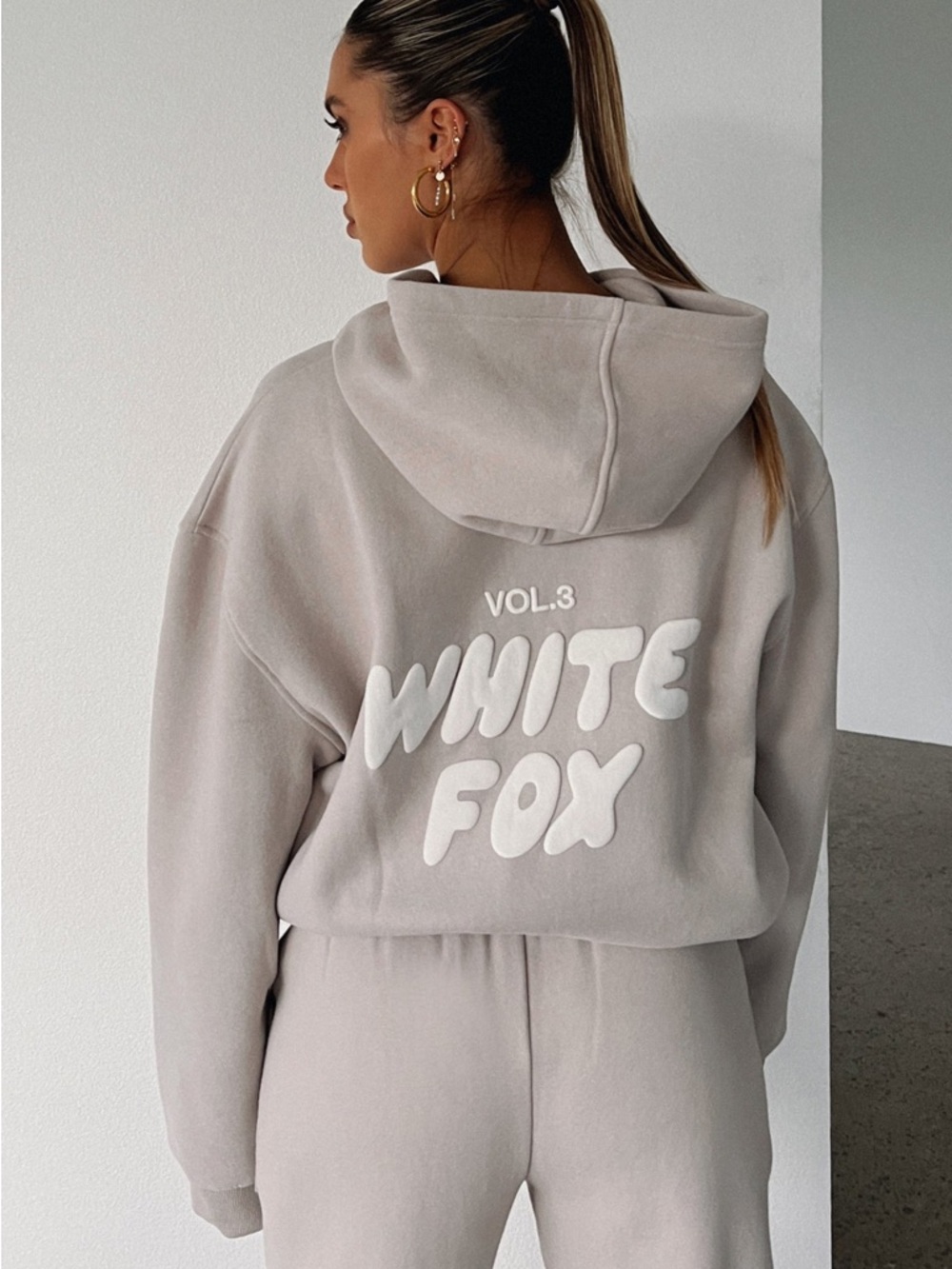 White Fox Boutique Beige Logo Hoodie - 'WHITE FOX' Back Print